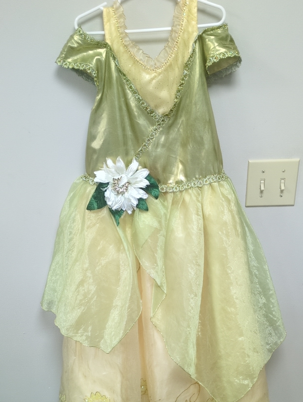 Disney Green and Cream Fairy Princess Costume with White Floral Accent